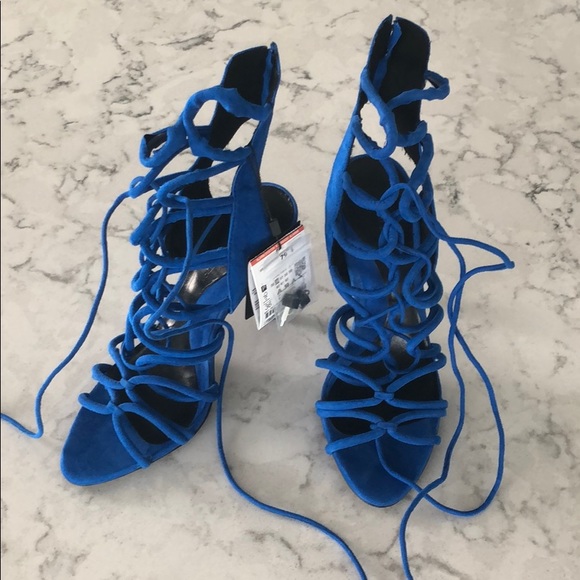 Zara royal blue laced high heels - Picture 1 of 10